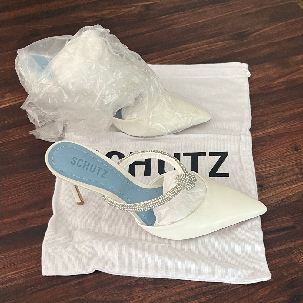 SCHUTZ White Heels with rhinestone Accents